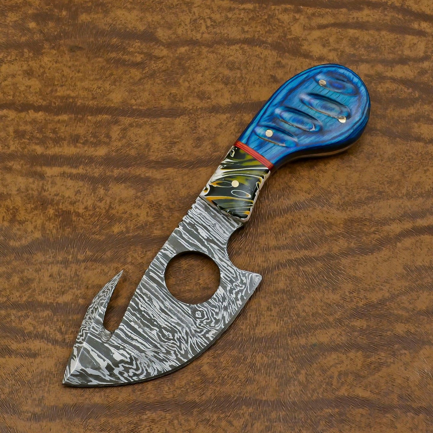 Custom Handmade Damascus Gut Hook Skinner Knife for Hunting and Camping