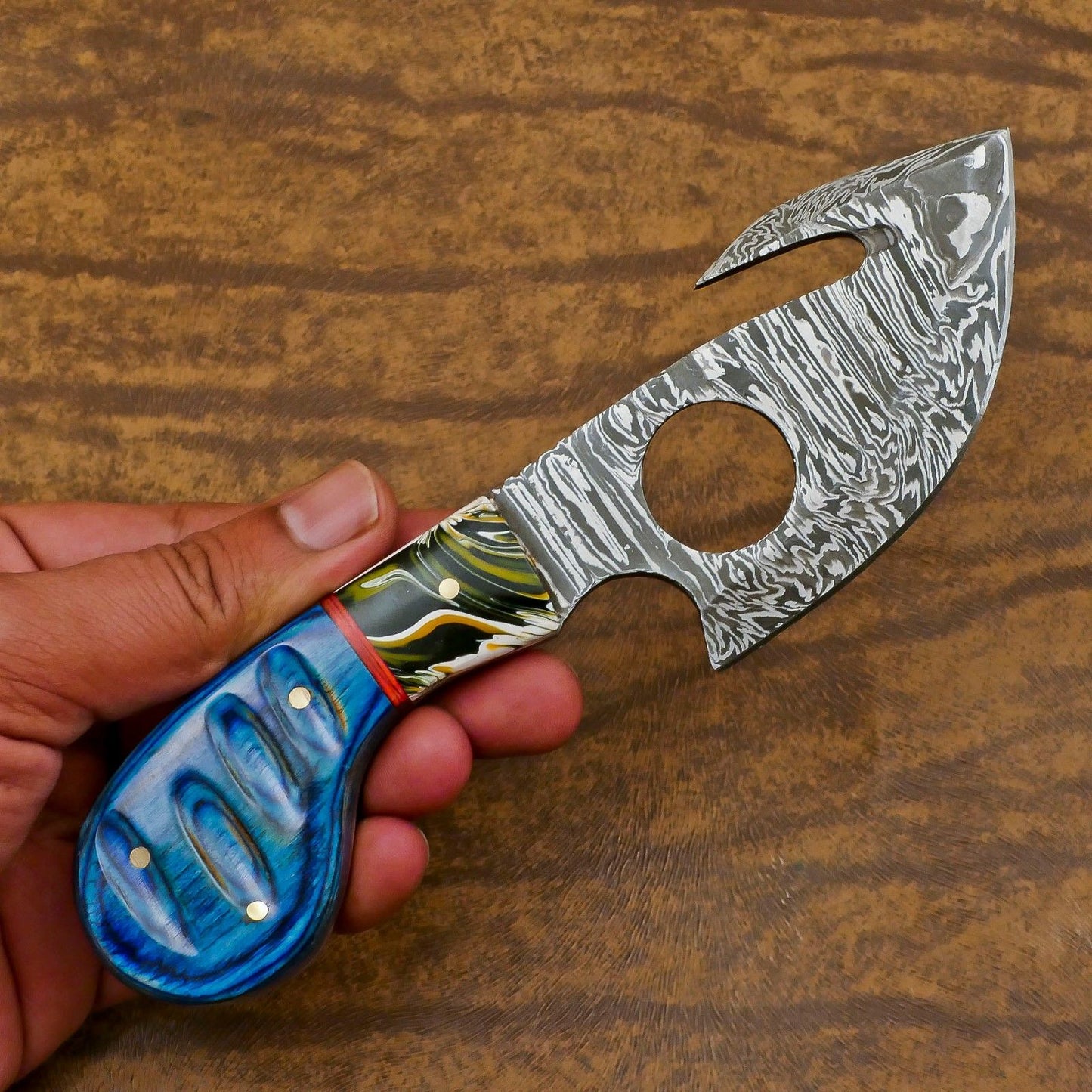 Custom Handmade Damascus Gut Hook Skinner Knife for Hunting and Camping