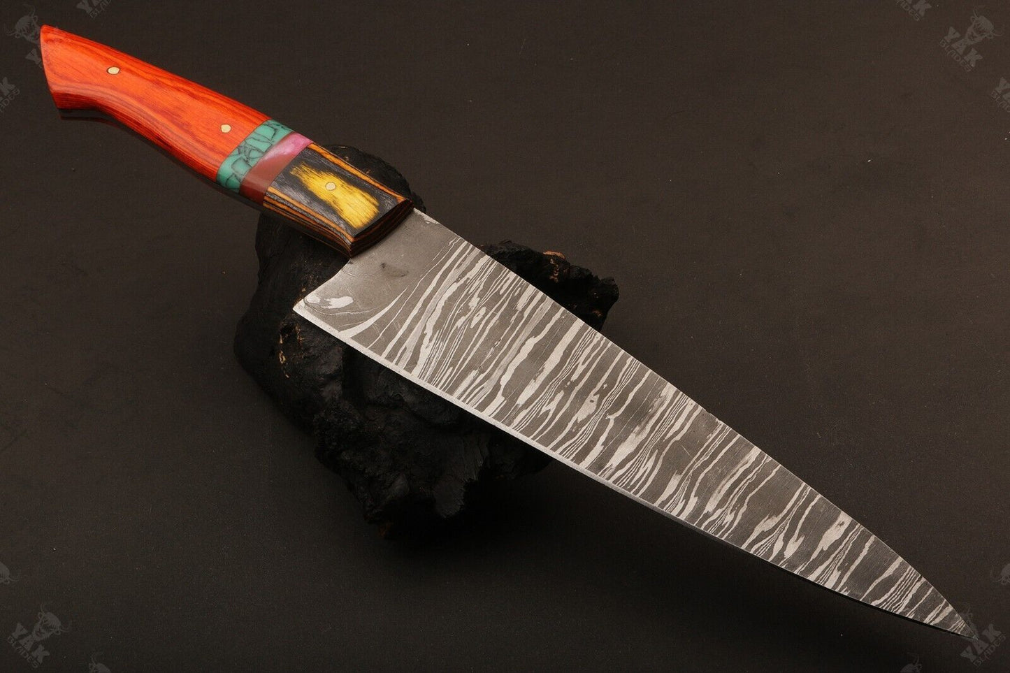 13.5" Custom Hand Forged Fire Damascus Steel Santoku Chef Knife – Handmade Kitchen Knife