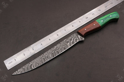 13.5" Hand Forged Fire Damascus Steel Fillet Knife Damascus Fillet Knife W/Sheath for Kitchen Use