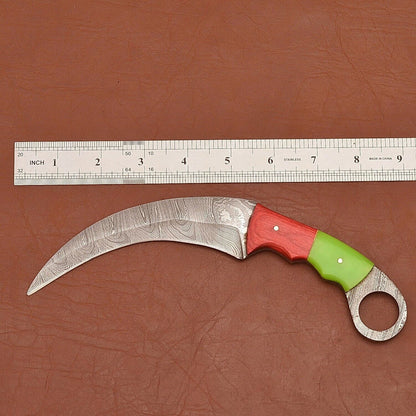 Handmade Damascus Karambit Damascus Steel Karambit Knife with Wood & Resin Handle