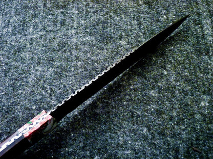 Heritage Forge 16 Inch Damascus Steel Bowie Knife with Resin Handle and Leather Sheath