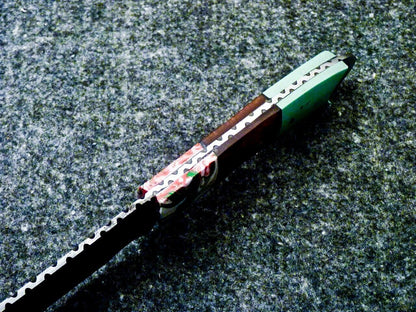 Heritage Forge 16 Inch Damascus Steel Bowie Knife with Resin Handle and Leather Sheath