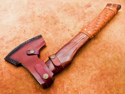 Hand-Forged Steel Viking Bearded Camping Hatchet Tomahawk Axe – Carbon Steel Blade with Natural Wood Handle