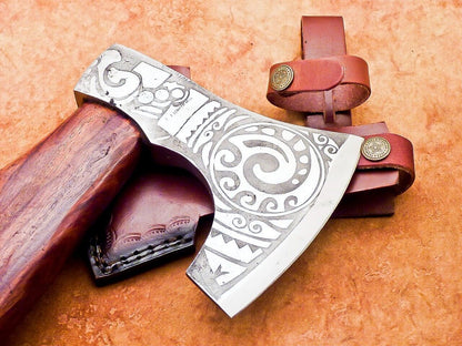 Hand-Forged Steel Viking Bearded Camping Hatchet Tomahawk Axe – Carbon Steel Blade with Natural Wood Handle
