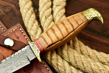 Compact Handmade Damascus Steel Bowie Knife – 8.5" with Walnut Wood Handle