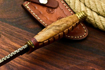 Compact Handmade Damascus Steel Bowie Knife – 8.5" with Walnut Wood Handle