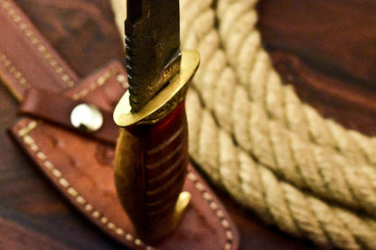 Compact Handmade Damascus Steel Bowie Knife – 8.5" with Walnut Wood Handle