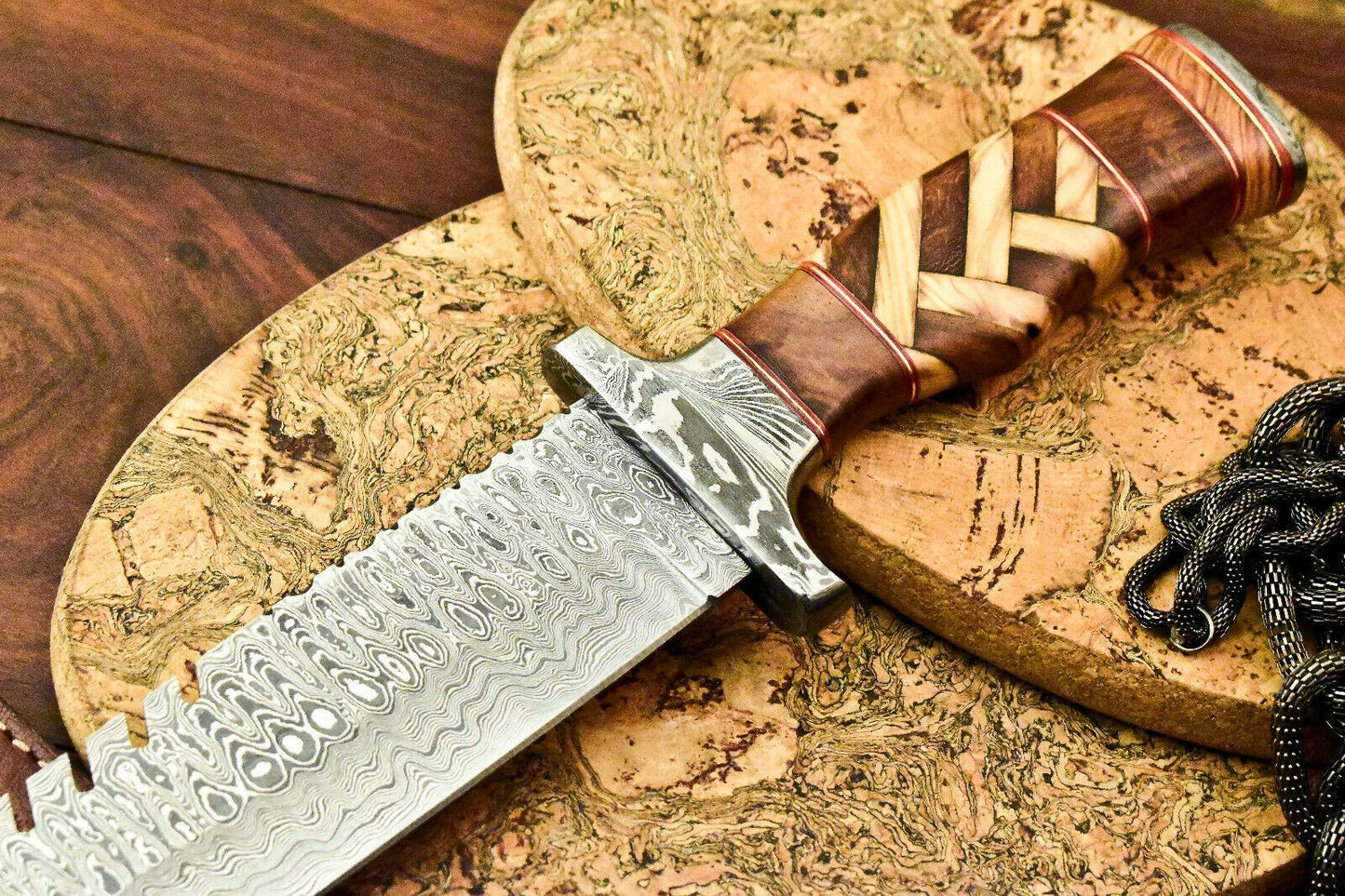 Rare Handmade Damascus Steel Bowie Knife – 16.75" Hunting Blade with Walnut Wood Handle