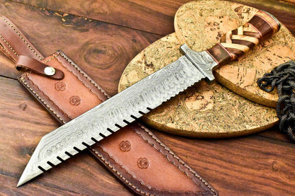 Rare Handmade Damascus Steel Bowie Knife – 16.75" Hunting Blade with Walnut Wood Handle