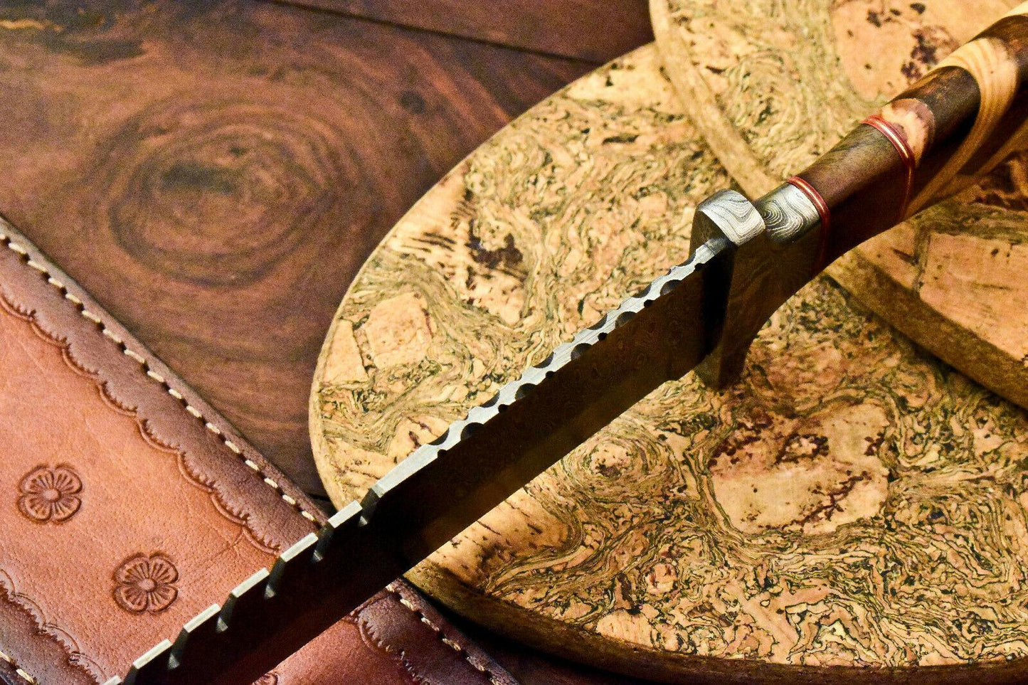 Rare Handmade Damascus Steel Bowie Knife – 16.75" Hunting Blade with Walnut Wood Handle