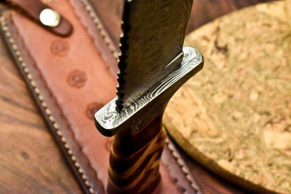 Rare Handmade Damascus Steel Bowie Knife – 16.75" Hunting Blade with Walnut Wood Handle