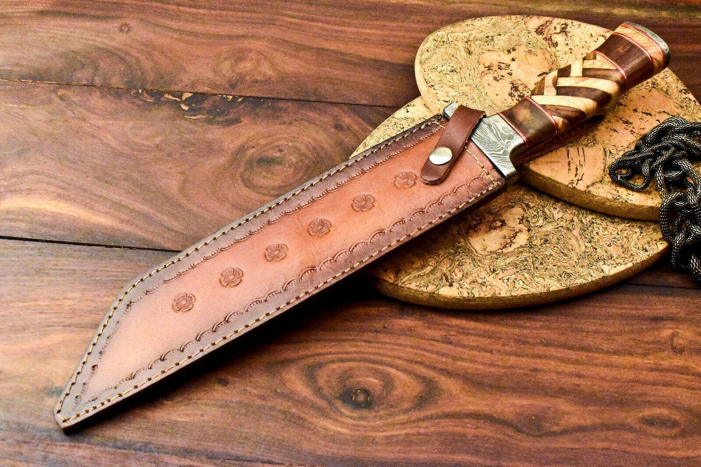 Rare Handmade Damascus Steel Bowie Knife – 16.75" Hunting Blade with Walnut Wood Handle