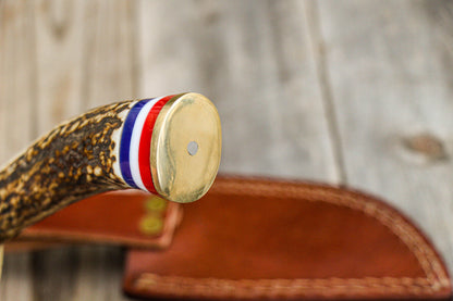 9" Damascus Steel Bowie Knife – Stag Antler Handle & Brass Guard