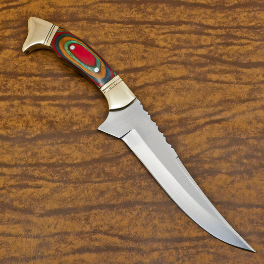 Custom Handmade D2 Steel 12-Inch Clip Point Bowie EDC Hunting Knife with Pakka Wood Handle