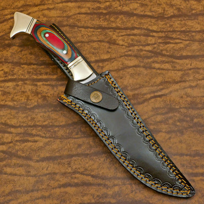 Custom Handmade D2 Steel 12-Inch Clip Point Bowie EDC Hunting Knife with Pakka Wood Handle