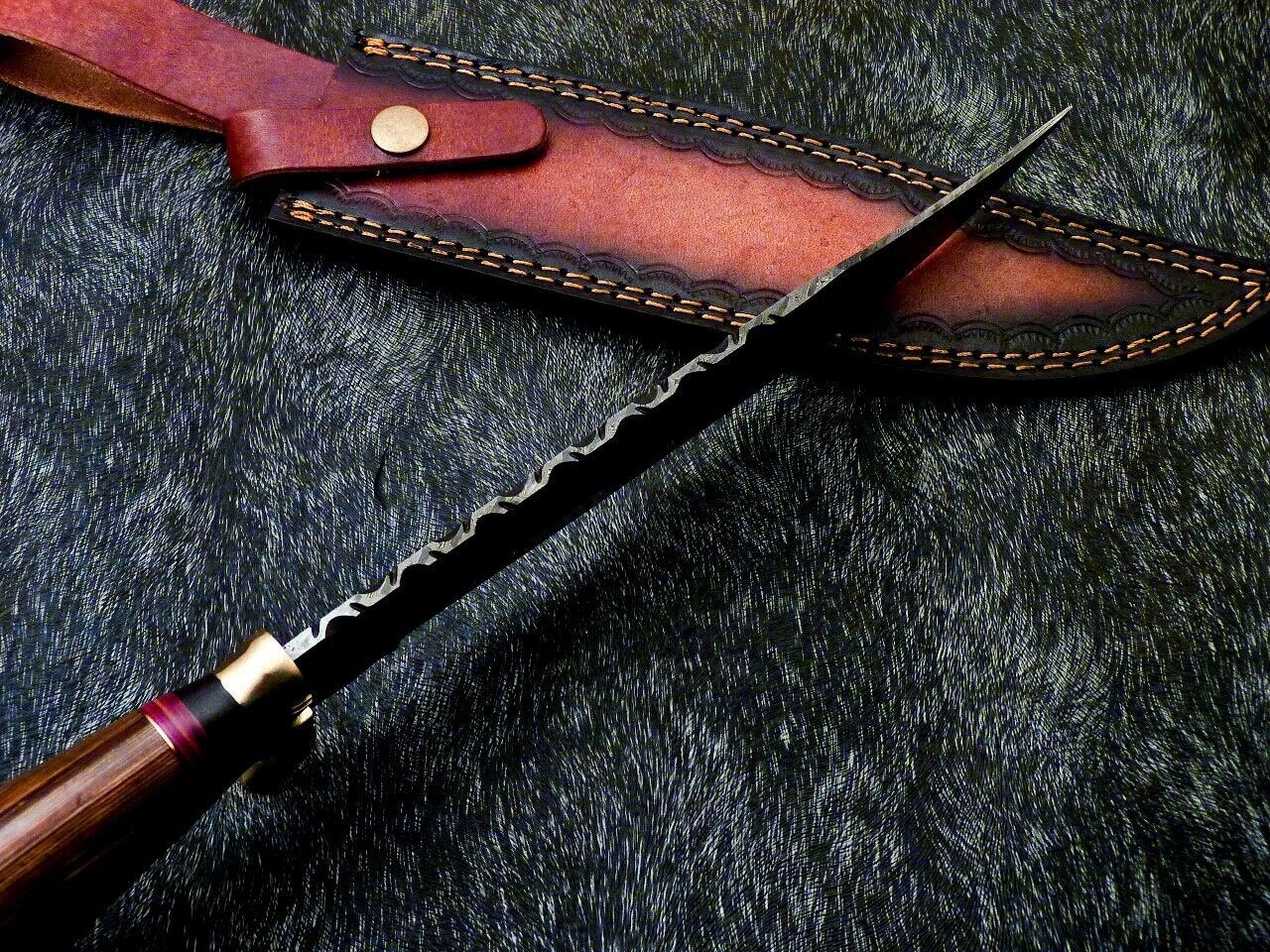 Heritage Forge 15 Inch Damascus Steel Bowie Knife with Hardwood Handle and Brass Bolster