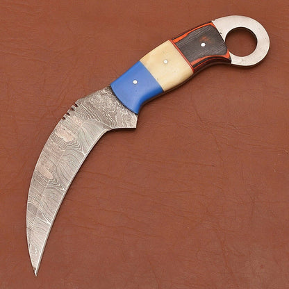 Custom Best Karambit Handmade Damascus Steel Karambit Knife with Mix Handle
