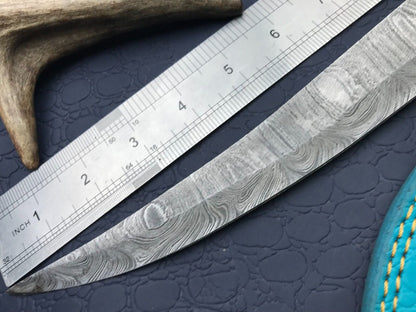 14" Custom Handmade Damascus Steel Fillet Knife Damascus Fillet Knife & Best Fillet Knife W/Sheath