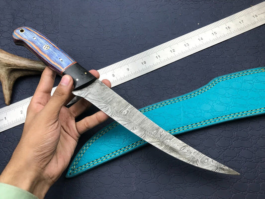 14" Custom Handmade Damascus Steel Fillet Knife Damascus Fillet Knife & Best Fillet Knife W/Sheath