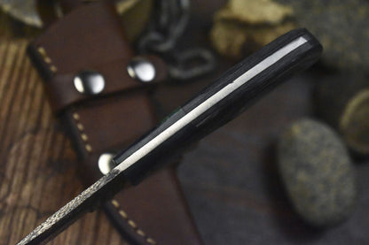 8" Twist Damascus Skinner Knife Hard Wood Handle Forged Micarta Bolster Outdoor Tool