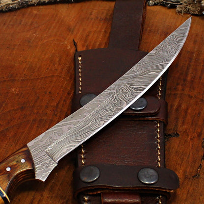 Custom Handmade Damascus Fillet Knife Damascus Steel Fillet Knife With Leather Sheath