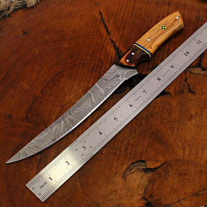 Custom Handmade Damascus Fillet Knife Damascus Steel Fillet Knife With Leather Sheath