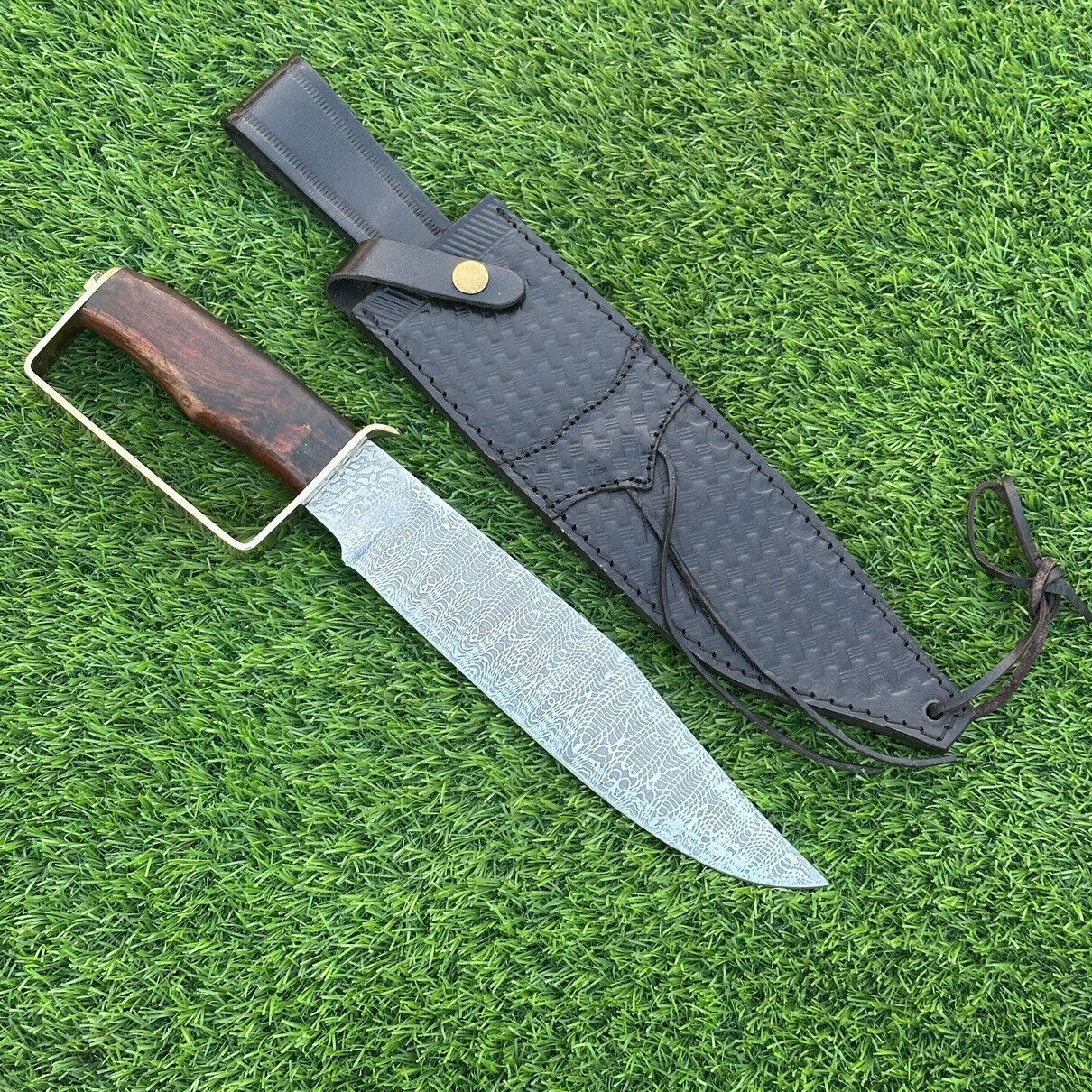 15 Inch Custom Handmade Damascus Steel Bowie Knife with Wood Handle