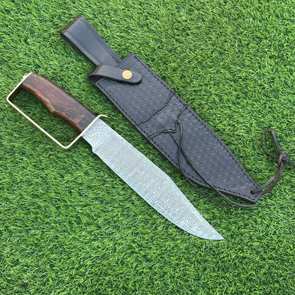 15 Inch Custom Handmade Damascus Steel Bowie Knife with Wood Handle