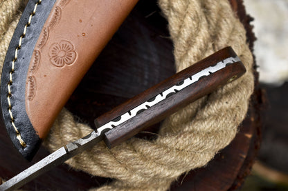 Hand Forged Handmade Damascus Skinner Knife 6.6 Inch with Hard Wood Handle W/ Leather Sheath
