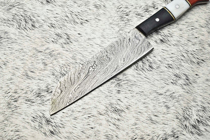 Fine Custom Handmade Damascus Steel Chef Knife – Full Tang Sport & Kitchen Knife with Leather Sheath