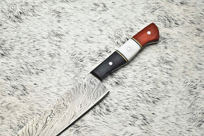 Fine Custom Handmade Damascus Steel Chef Knife – Full Tang Sport & Kitchen Knife with Leather Sheath