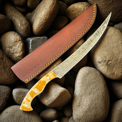 12" Kitchen Precision Knife Handmade Damascus Steel Knife & Fillet Knife W/Sheath