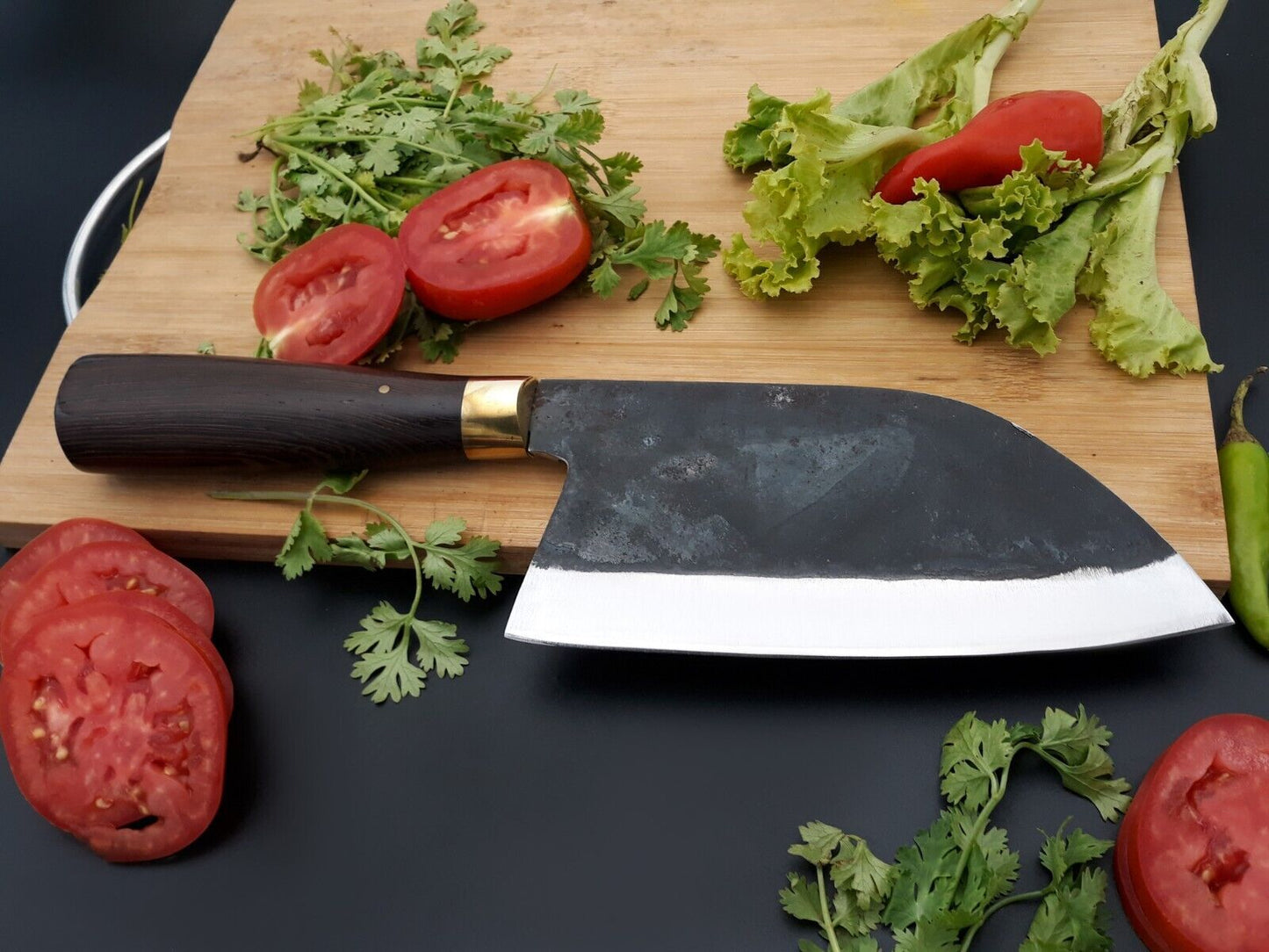 Hand Forged Cleaver Knife Serbian Kitchen Chef Knife Meat Chopping Hunting Knife