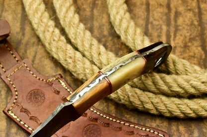 11" Handmade Damascus Karambit Full Tang Karambit Damascus Steel Knife With Bone and Wood Handle