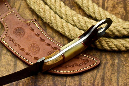 11" Handmade Damascus Karambit Full Tang Karambit Damascus Steel Knife With Bone and Wood Handle