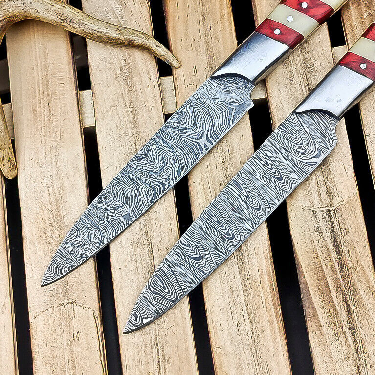Lot of 2 Handmade Damascus Steel Chef Knives – Premium Kitchen & Bread Knives