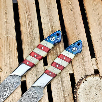 Lot of 2 Handmade Damascus Steel Chef Knives – Premium Kitchen & Bread Knives