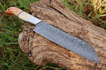 Hand Forged Damascus Steel Chef Knife with Buffalo Bone