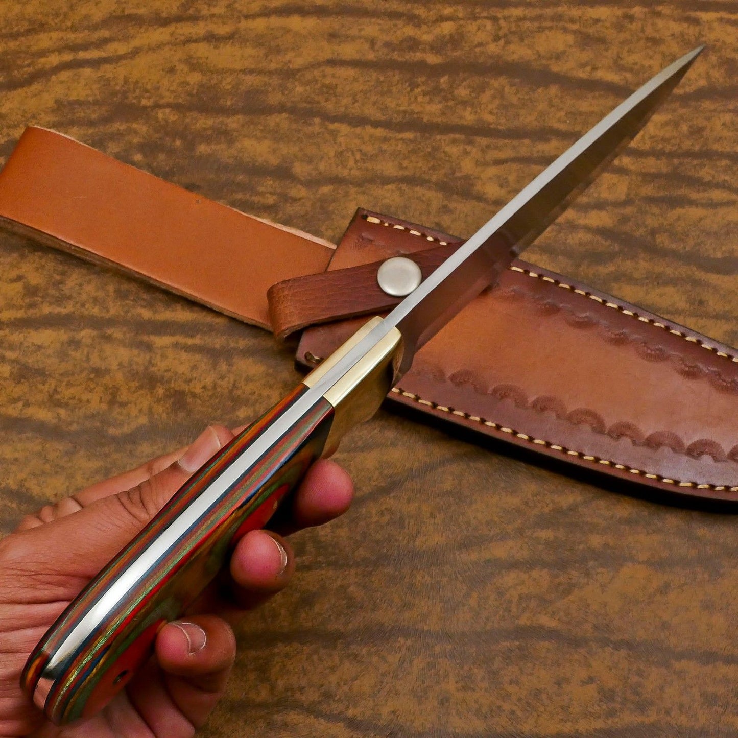 Handmade 12 Inch D2 Steel Full Tang Bowie Hunting Camping Knife