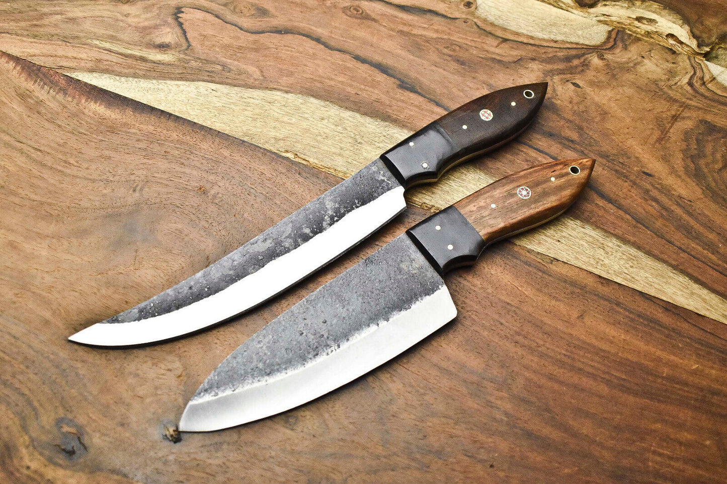 Lot of 2 Handmade Carbon Steel Blade Full Tang Chef Knives – Professional Kitchen Knives