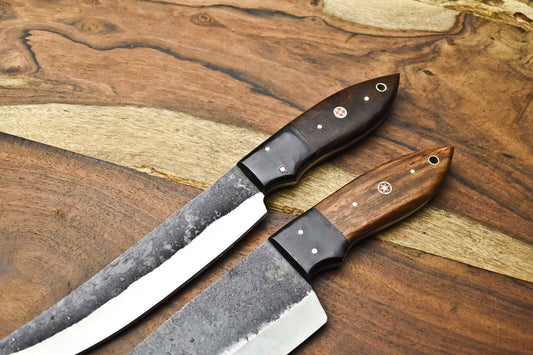 Lot of 2 Handmade Carbon Steel Blade Full Tang Chef Knives – Professional Kitchen Knives