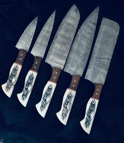 9" to 13" Custom Handmade Damascus Steel Chef Set Kitchen Knifes