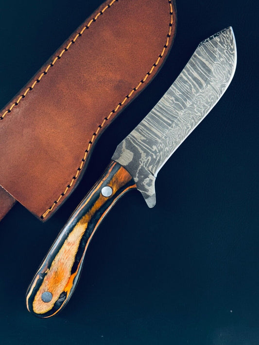 Best Cowboy Damascus Steel Bull Cutter Knife 12" Custom Bull Cutter Knife With Wood Handle