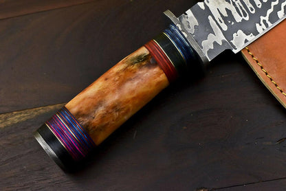 12" Damascus Bowie Knife with Camel Bone Handle –  Gambler’s Edition