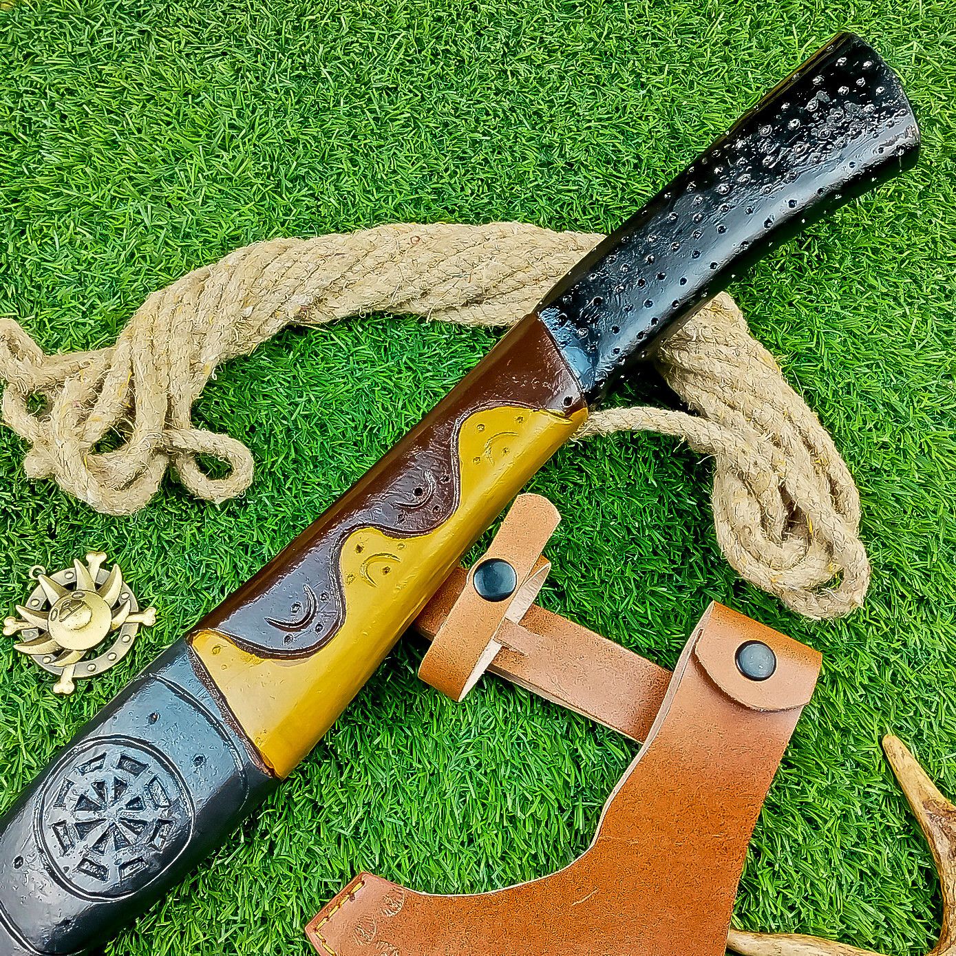 Hand Forged Viking Valhalla Axe 20 Inch with Painted Wood Handle