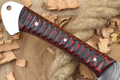 Custom Handmade Damascus Steel Chef Knife – 11" Kitchen Knife with 6" Blade & Red/Black Dollar Cleaver Sturl Open Tang Handle
