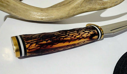 9.25" Stag Handle Bowie Hunting Knife with Sheath