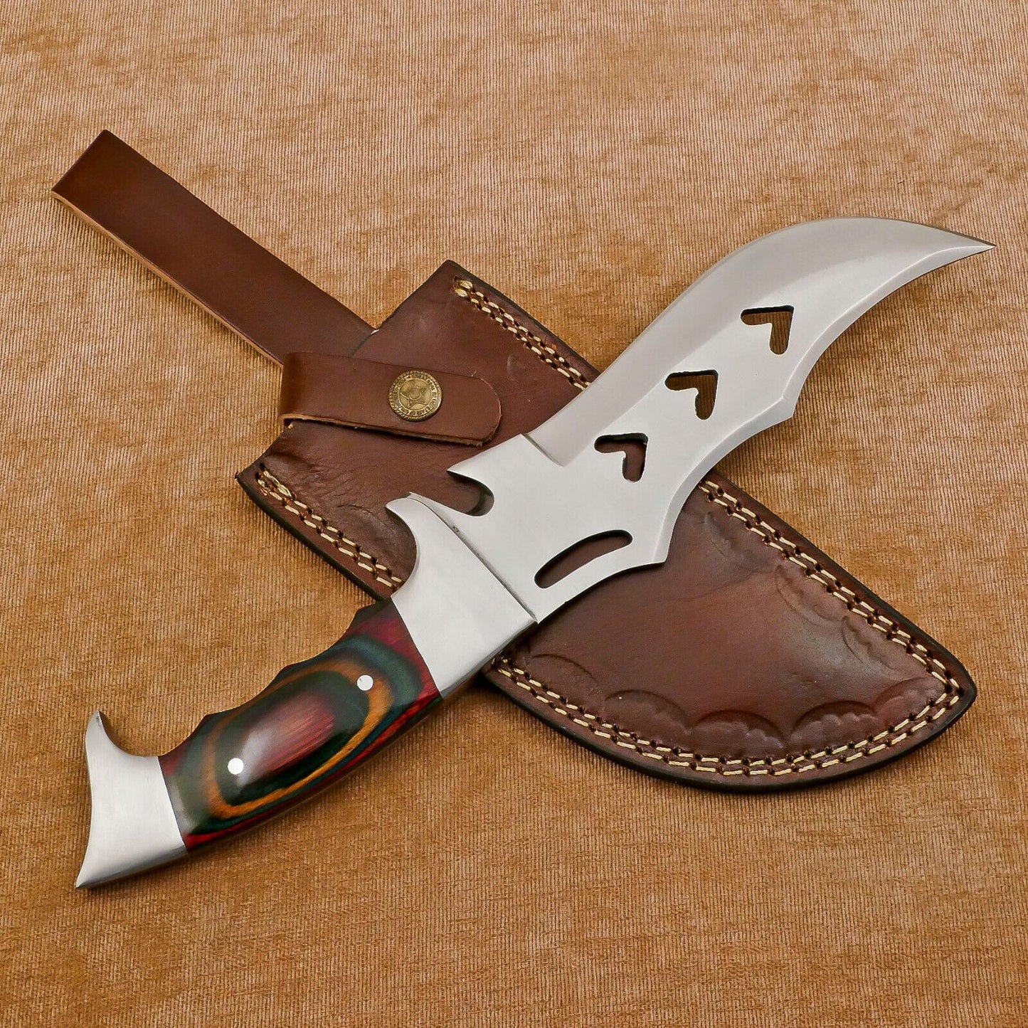 Custom Handmade 12-Inch D2 Clip Point Full Tang Bowie Hunting Knife with Leather Sheath