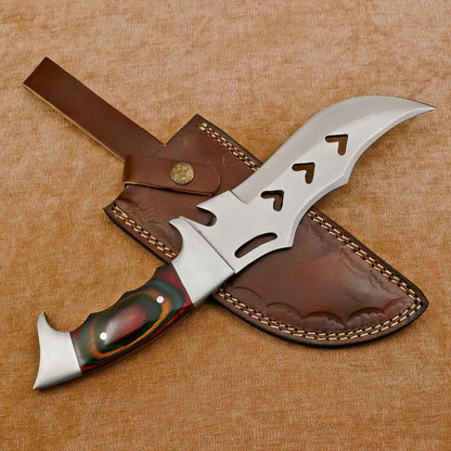 Custom Handmade 12-Inch D2 Clip Point Full Tang Bowie Hunting Knife with Leather Sheath